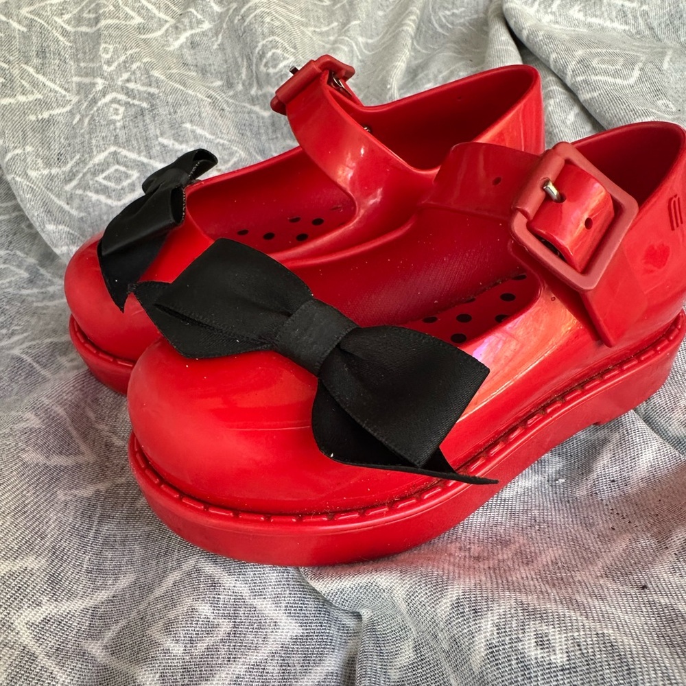 Mini Melissa Red Dress Shoes with Black Bow